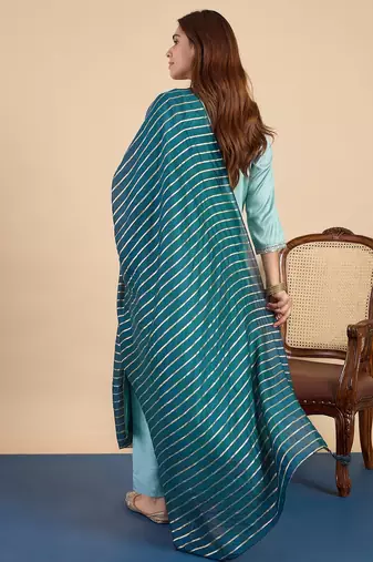 Blue women kurta pant dupatta set