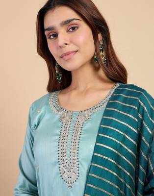 Blue women kurta pant dupatta set 3