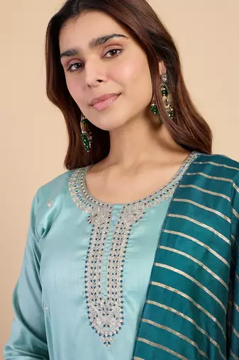 Blue women kurta pant dupatta set