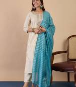 Cream women kurta pant dupatta set