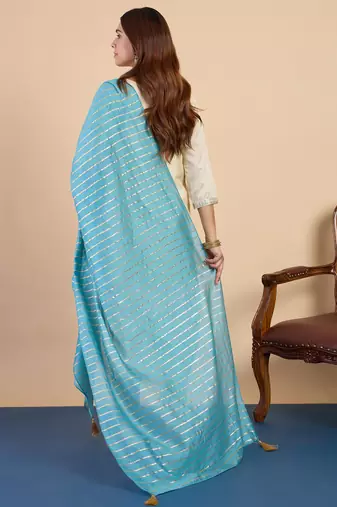 Cream women kurta pant dupatta set