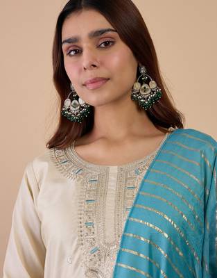 Cream women kurta pant dupatta set 3
