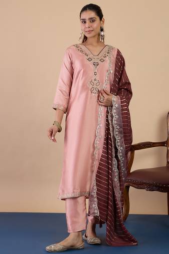 Peach women kurta pant dupatta set
