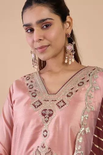 Peach women kurta pant dupatta set