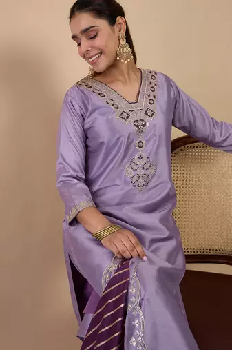 Lavender women kurta pant dupatta set