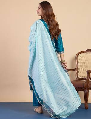 Teal women kurta pant dupatta set 2