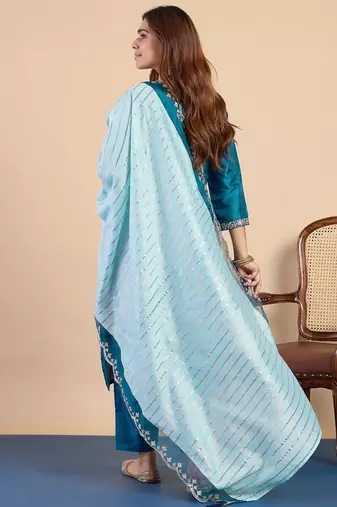 Teal women kurta pant dupatta set