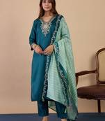 Green women kurta pant dupatta set