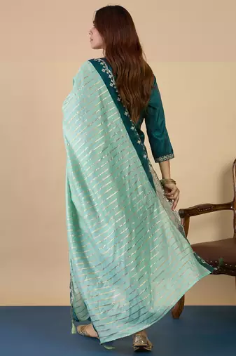 Green women kurta pant dupatta set