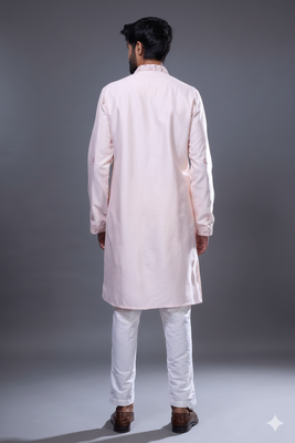 Light pink embroidered, mirror silk kurta pant 3