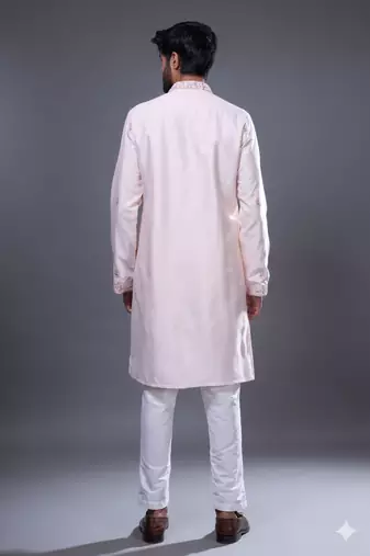 Light pink embroidered, mirror silk kurta pant