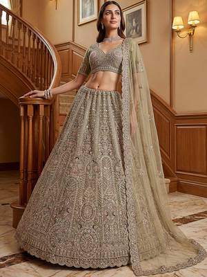 Ravishing Green Heavy Embroidered Net Evening Wear Lehenga Choli 2