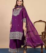 Purple women kurta pant dupatta set