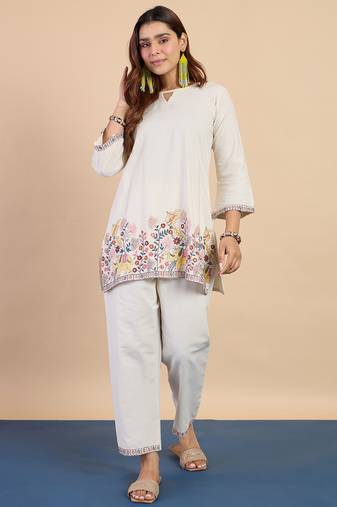 White women khadi cotton kurta pant set