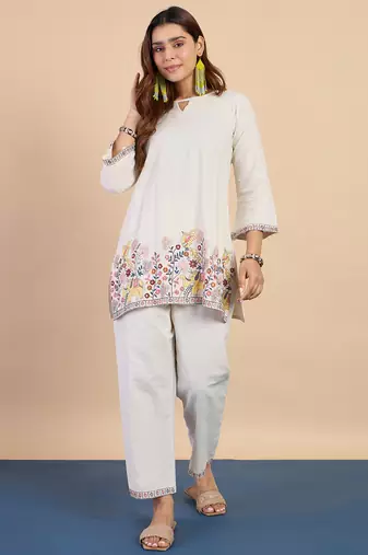 White women khadi cotton kurta pant set