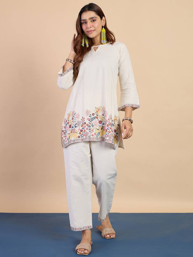 White women khadi cotton kurta pant set