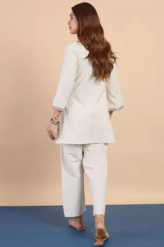 White women khadi cotton kurta pant set