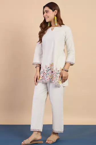 White women khadi cotton kurta pant set