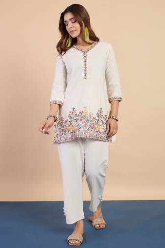 White women khadi cotton kurta pant set
