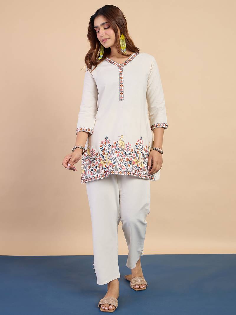 White women khadi cotton kurta pant set