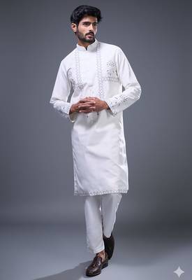 Off white embroidered silk kurta pant 2