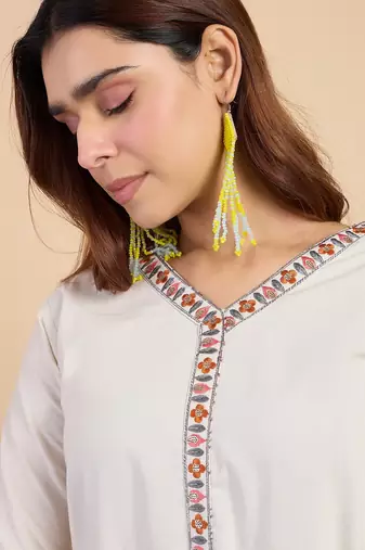 White women khadi cotton kurta pant set