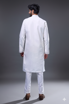 Off white embroidered silk kurta pant 3