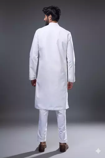 Off white embroidered silk kurta pant