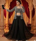 women's elegant purple georgette silk embellished jacket palazzo set