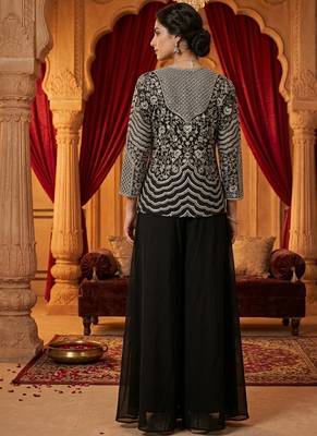 women's elegant purple georgette silk embellished jacket palazzo set 2