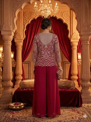 women's elegant purple georgette silk embellished jacket palazzo set 2