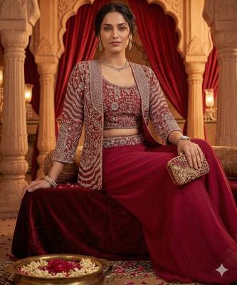 women's elegant purple georgette silk embellished jacket palazzo set 4