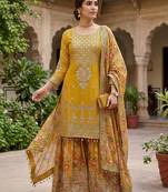 women's faux georgette fabric zari sequence embroidery work kurtaset with dupatta
