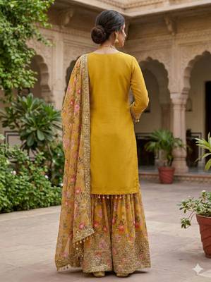 women's faux georgette fabric zari sequence embroidery work kurtaset with dupatta 2