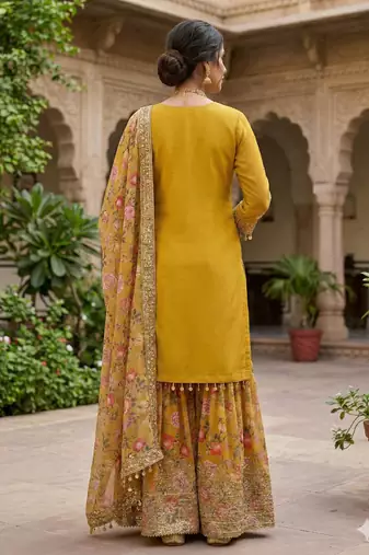 women's faux georgette fabric zari sequence embroidery work kurtaset with dupatta