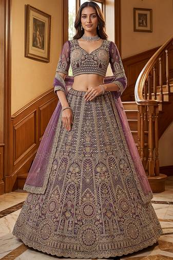 Adorable Purple Sequins Net Bridesmaid Lehenga Choli With Dupatta
