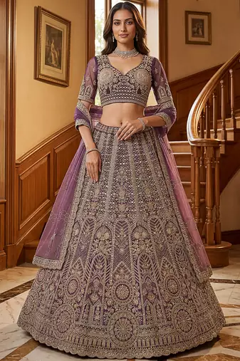 Adorable Purple Sequins Net Bridesmaid Lehenga Choli With Dupatta