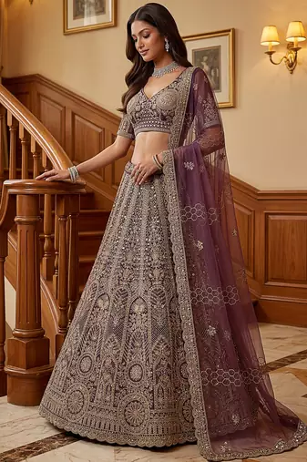 Adorable Purple Sequins Net Bridesmaid Lehenga Choli With Dupatta