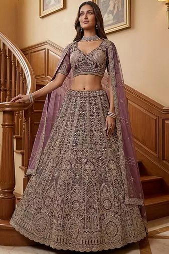 Adorable Purple Sequins Net Bridesmaid Lehenga Choli With Dupatta