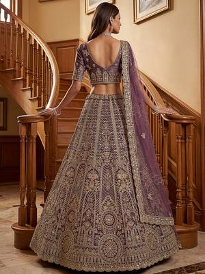Adorable Purple Sequins Net Bridesmaid Lehenga Choli With Dupatta 4