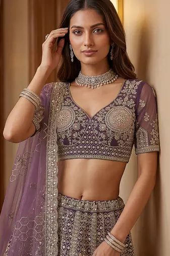 Adorable Purple Sequins Net Bridesmaid Lehenga Choli With Dupatta