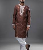 Brown embroidered, mirror silk kurta pant