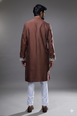 Brown embroidered, mirror silk kurta pant 2