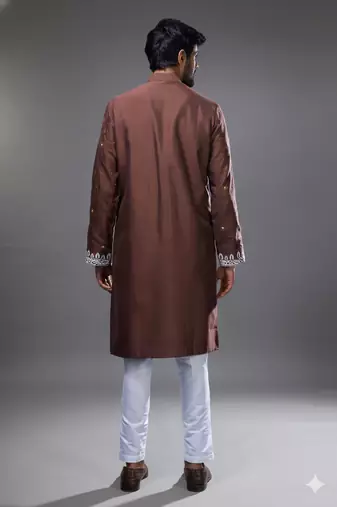 Brown embroidered, mirror silk kurta pant