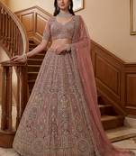 Gorgeous Dusty Pink Zircon Work Net Engagement Wear Lehenga With Blouse