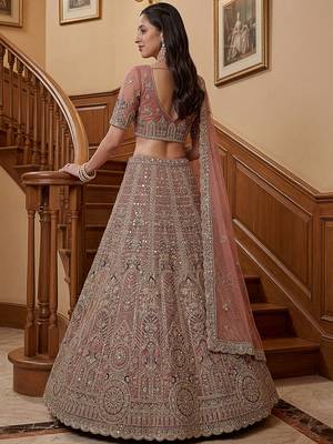 Gorgeous Dusty Pink Zircon Work Net Engagement Wear Lehenga With Blouse 4
