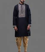 Navy blue embroidered silk kurta pant