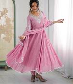 Orange color faux georgette embroidery work wedding wear gown