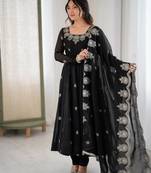 Black color crunchy silk embroidery work wedding wear gown