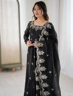 Black color crunchy silk embroidery work wedding wear gown 2
